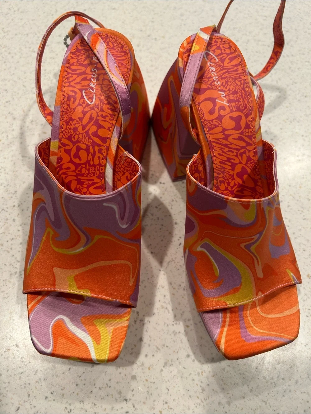 Circus by Sam Edelman Orange & Lavender Swirl Platform Mules